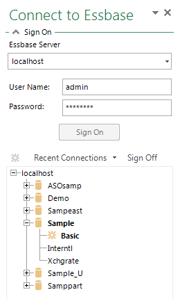 SignOn TaskPane Essbase Excel & Applied OLAP