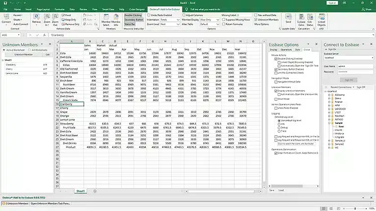 Screenshot of Essbase Excel integration showing financial data analysis and reporting 1 | Applied OLAP